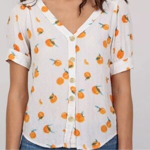 Purchased through Anthropologie, White Blouse with Orange Fruit Print